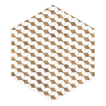 Hexagon Behang Cube Pattern In 3D Gold