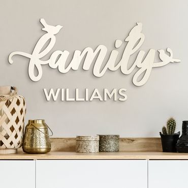 Wanddecoratie hout 3D opschrift - Custom Text Family with Sparrows