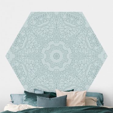Hexagon Behang Jagged Mandala Flower With Star In Turquoise