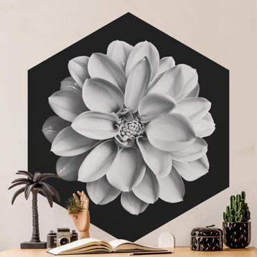 Hexagon Behang Delicate Dahlia In Black And White
