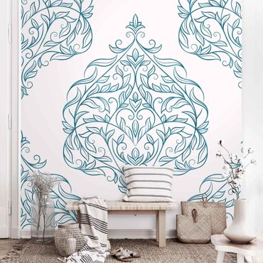Fotobehang Delicate Art Nouveau Pattern In Blue