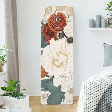 Wandkapstokken houten paneel Drawing Bouquet Of Flowers In Red And Sepia