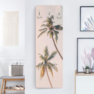 Wandkapstokken houten paneel - Two palm trees against a pink sky