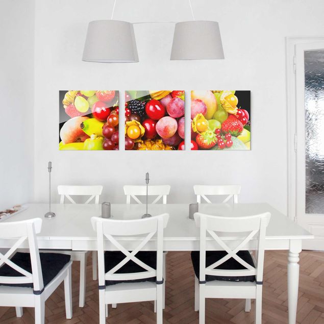 Glasschilderijen - 3-delig Colourful Exotic Fruits