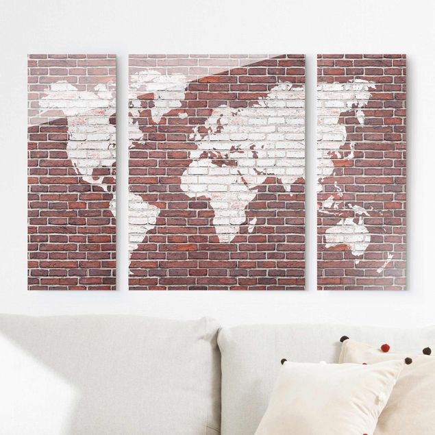 Magnettafel Glas Brick World Map