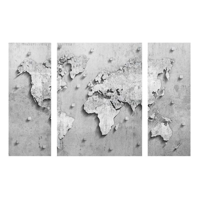 Glasschilderijen - 3-delig Concrete World Map