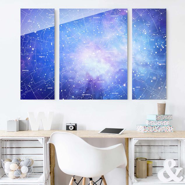 Glasschilderijen - 3-delig Stelar Constellation Star Chart