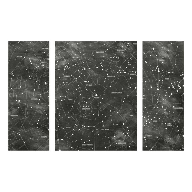 Glasschilderijen - 3-delig Map Of Constellations Blackboard Look