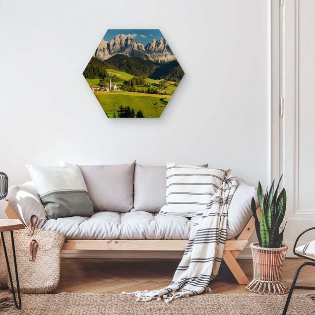 Hexagons houten schilderijen Odle In South Tyrol