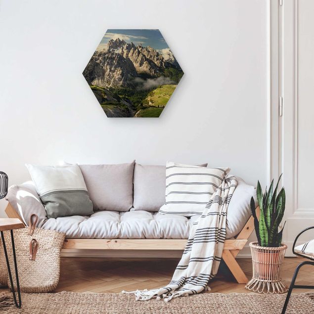 Hexagons houten schilderijen Italian Alps