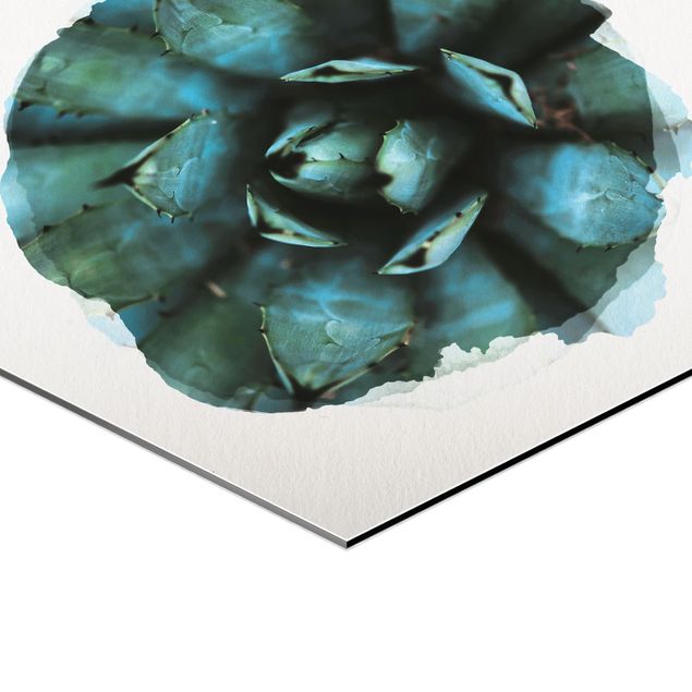 Hexagons Aluminium Dibond schilderijen Water Colours - Blue Agave