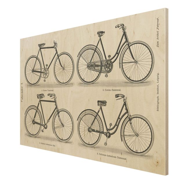 Houten schilderijen Vintage Poster Bicycles