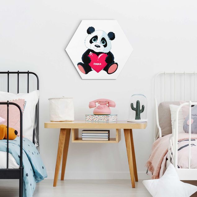 Hexagons Aluminium Dibond schilderijen Panda With Heart