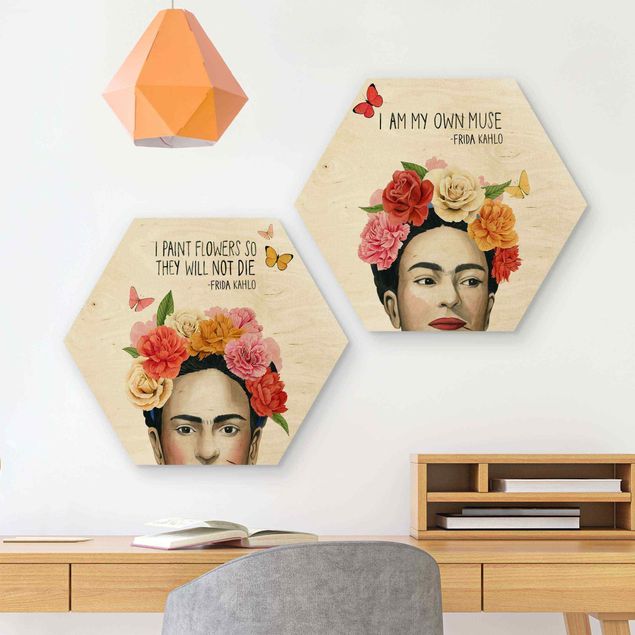 Hexagons houten schilderijen - 2-delig Frida's Thoughts Set I