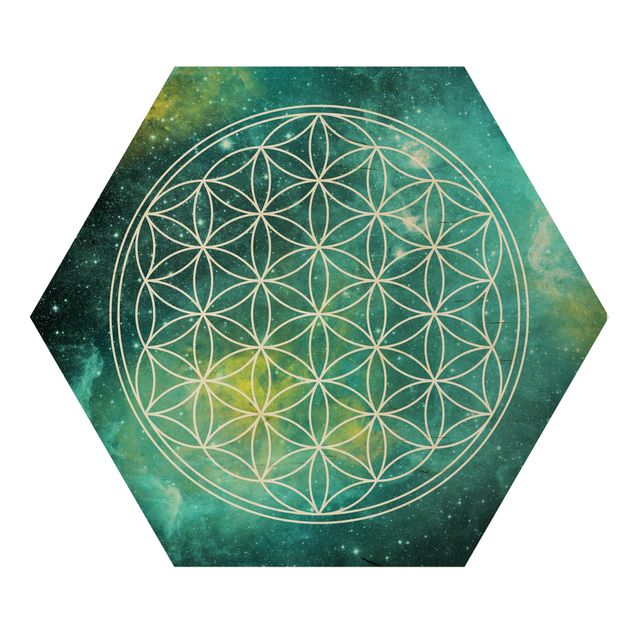 Hexagons houten schilderijen Flower Of Life In Starlight