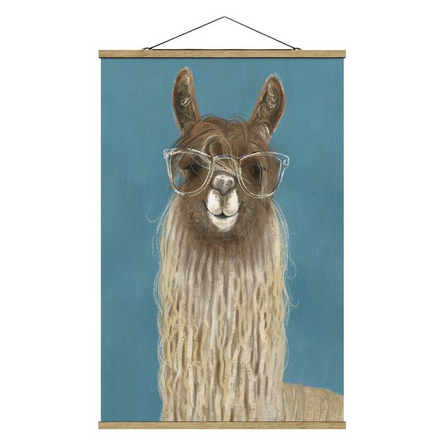 Stoffen schilderij met posterlijst Lama With Glasses III