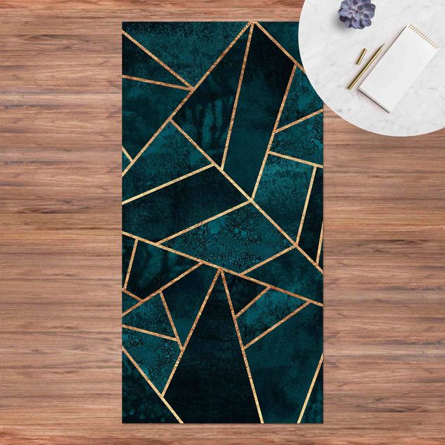 Loper tapijt Dark Turquoise With Gold