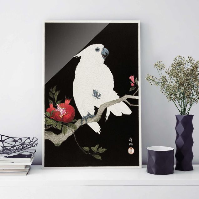 Glas Magnetboard Asian Vintage Illustration White Cockatoo