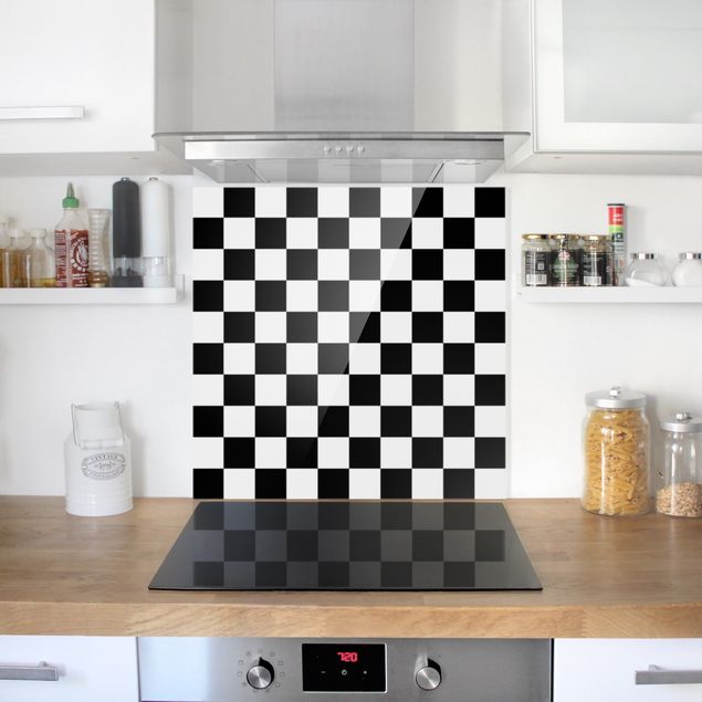 Spatscherm keuken Geometrical Pattern Chessboard Black And White