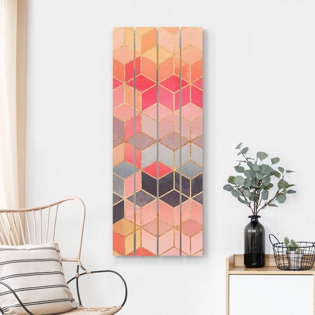Houten schilderijen op plank Colourful Pastel Golden Geometrie