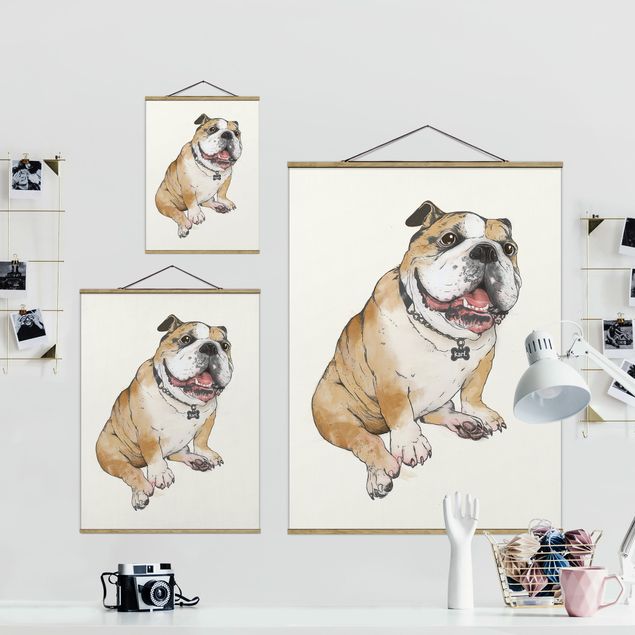 Stoffen schilderij met posterlijst Illustration Dog Bulldog Painting