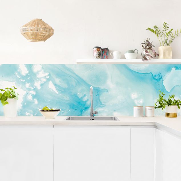 Achterwand in keuken Emulsion In White And Turquoise I