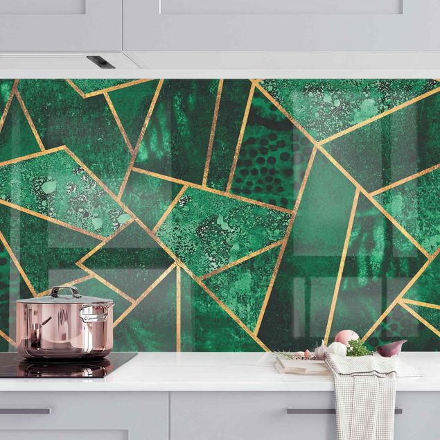 Achterwand voor keuken patroon Dark Emerald With Gold II