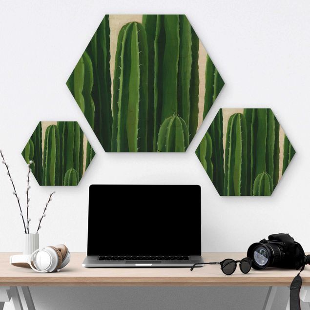 Hexagons houten schilderijen Favorite Plants - Cactus