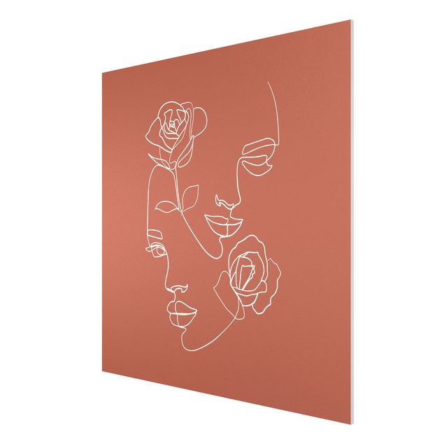 Forex schilderijen Line Art Faces Women Roses Copper