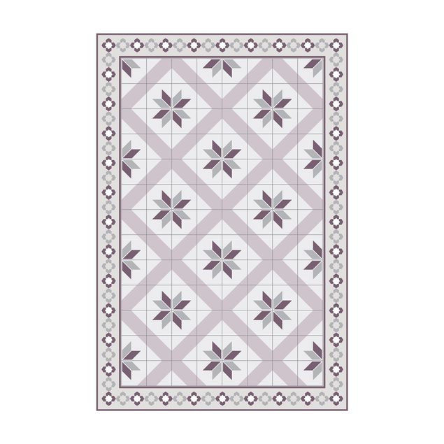 Vloerkleden grijs Geometrical Tiles Rhombal Flower Lilac With Border