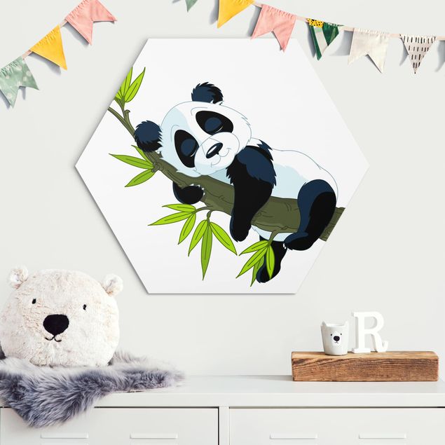Hexagons Aluminium Dibond schilderijen Sleeping Panda