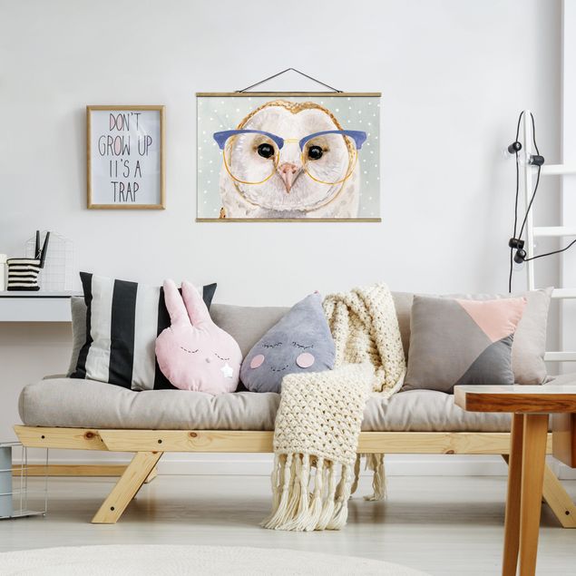 Stoffen schilderij met posterlijst Animals With Glasses - Owl