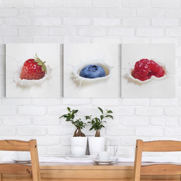 Canvas schilderijen - 3-delig Fruit Milk Splash