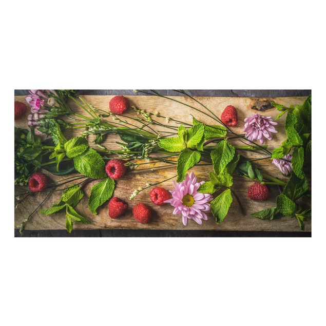 Spatscherm keuken Flowers Raspberry Mint
