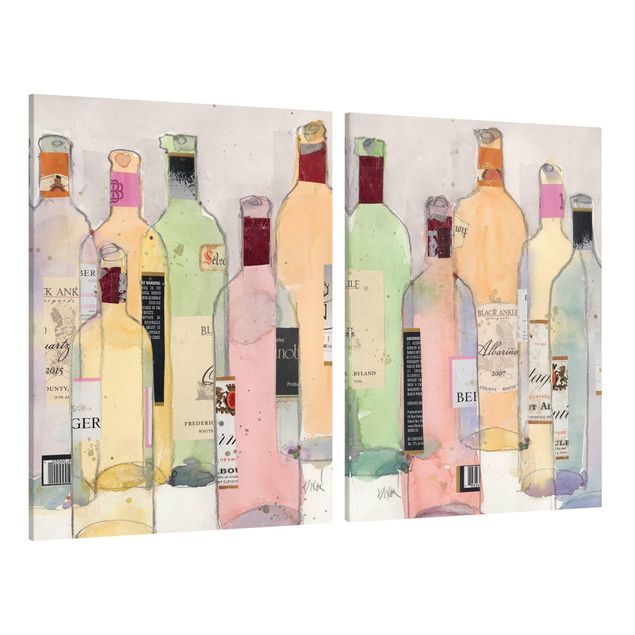 Canvas schilderijen - 2-delig  Wine Bottles In Water Color Set I