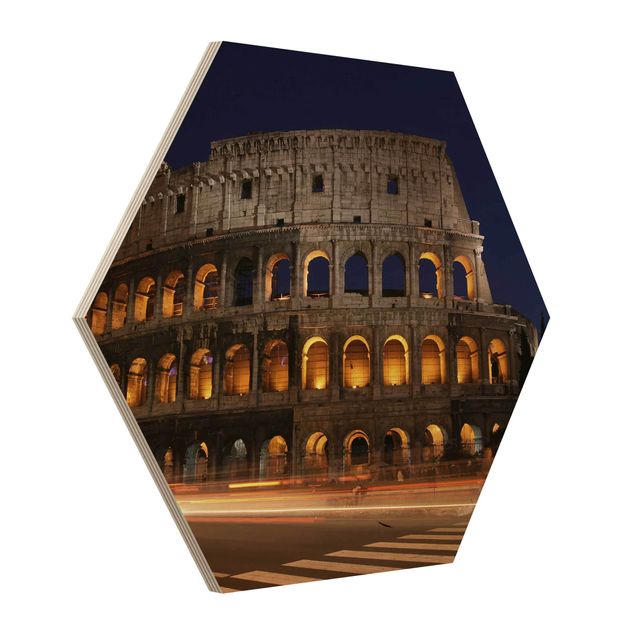 Hexagons houten schilderijen Colosseum in Rome at night