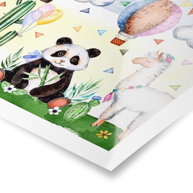 Posters Panda And Lama Watercolour