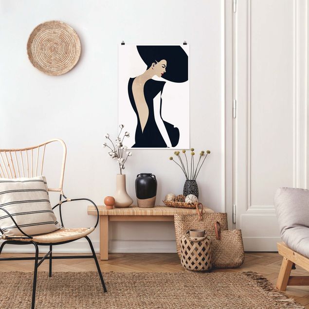 Posters Lady With Hat Dark Blue