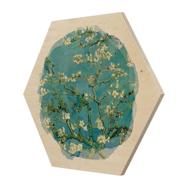 Hexagons houten schilderijen WaterColours - Vincent Van Gogh - Almond Blossom