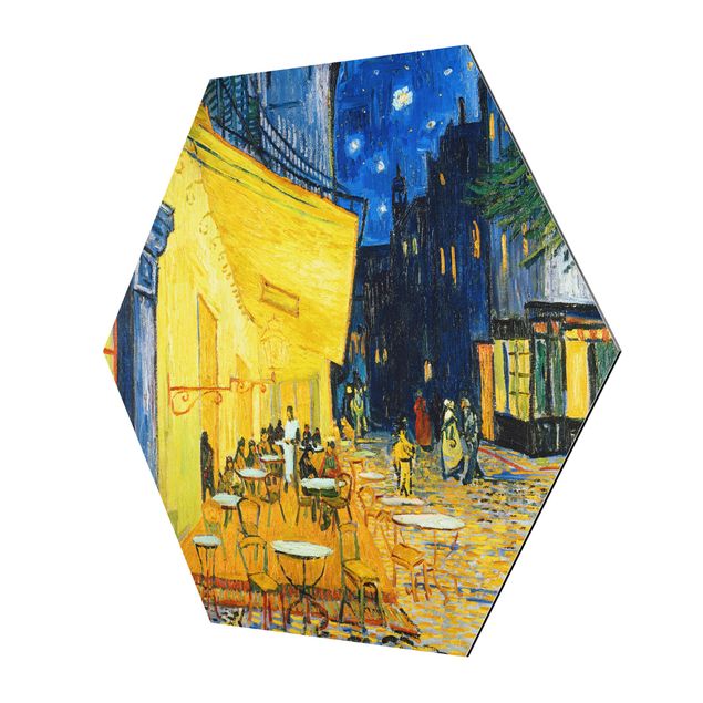 Hexagons Aluminium Dibond schilderijen Vincent van Gogh - Café Terrace at Night