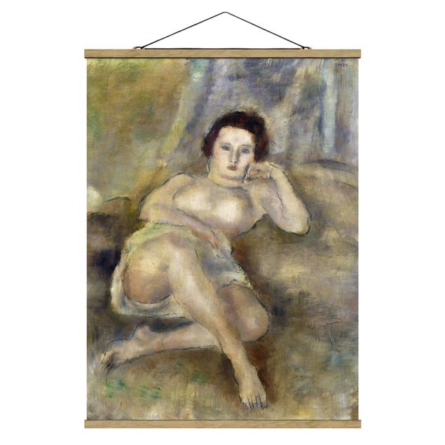 Stoffen schilderij met posterlijst Jules Pascin - Lying young Woman