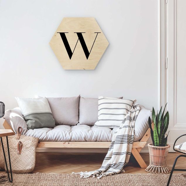Hexagons houten schilderijen Letter Serif White W