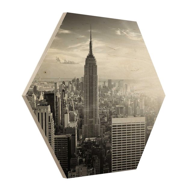 Hexagons houten schilderijen Manhattan Skyline