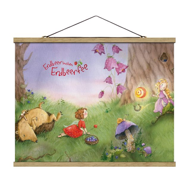 Stoffen schilderij met posterlijst Little strawberry strawberry fairy- In The Forest