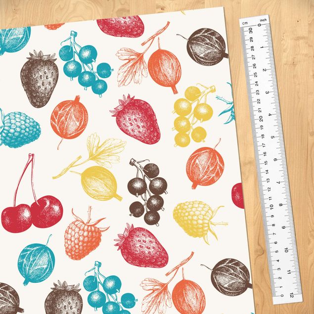 Meubelfolien Colourful Hand Drawn Kitchens Summer Fruit Pattern