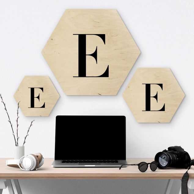 Hexagons houten schilderijen Letter Serif White E