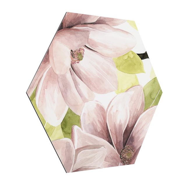 Hexagons Aluminium Dibond schilderijen Magnolia Blushing II
