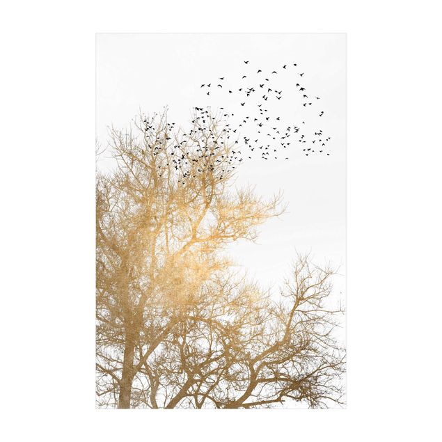 natuur tapijt Flock Of Birds In Front Of Golden Tree