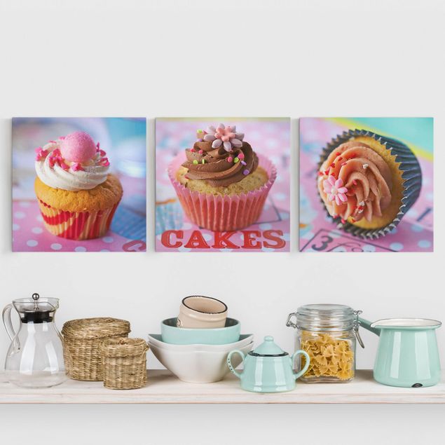 Canvas schilderijen - 3-delig Colourful Cupcakes
