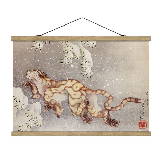 Stoffen schilderij met posterlijst Katsushika Hokusai - Tiger in a Snowstorm